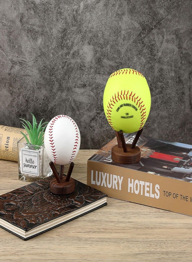 GUSHBIN Softball Holder Wooden Baseball Display Stand for Collector, Baseball Holder Small Sport Ball Display Rack for Softball Tennis Spheres,2 Inches Tall - Image 2